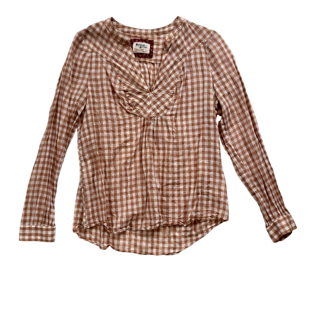 Anthropologie Holding Horses Devon Gingham Blouse Size 6 Cotton Tencel Prairie
